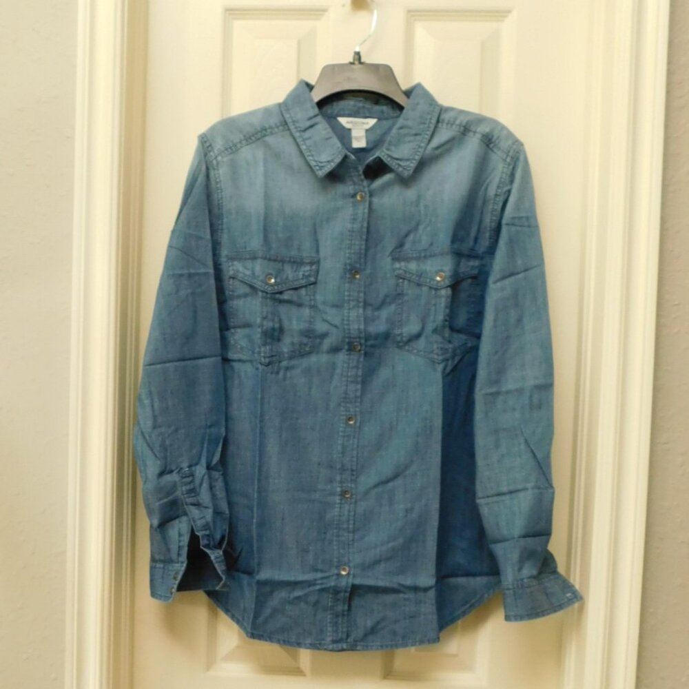 ARIZONA JEAN CO. Womens Button Up Shirt Blue Chambray Long Sleeve Large